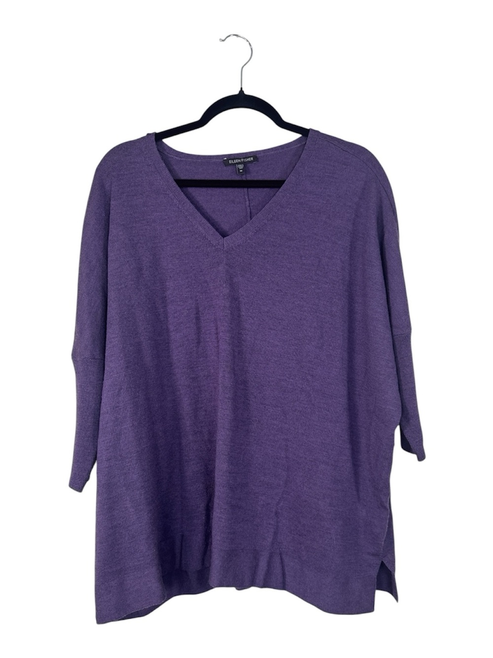 Eileen Fisher Purple Merino Wool V Neck Sweater Womens M Oversized Casual Comfy